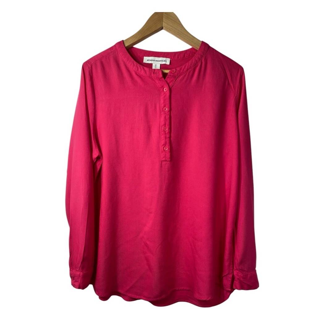 Amazon Essentials Pink Mandarin Collar Blouse
